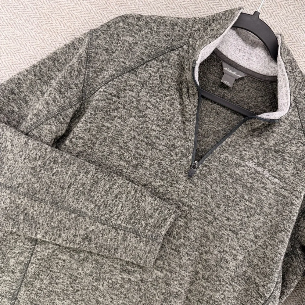 Eddie Bauer Mens Gray Sweater Fleece Quarter Zip Pullover Large Outdoor Wear